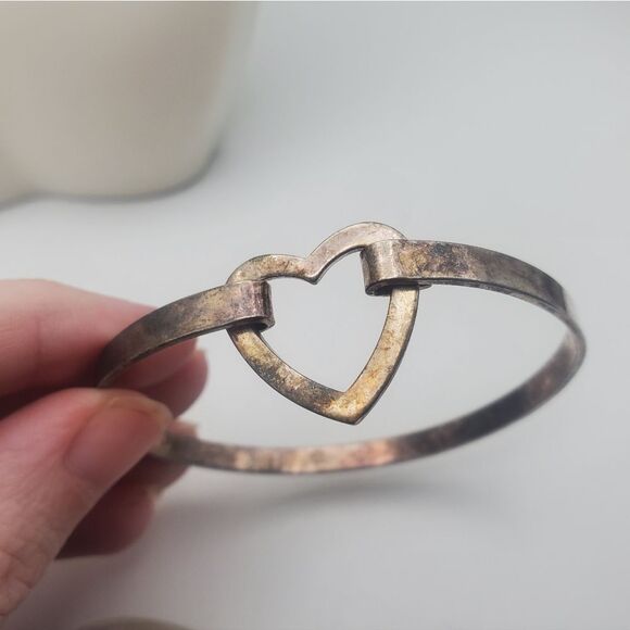 Antique sweetheart bracelet solid sterling silver patina!‎ B0108 - Picture 3 of 3